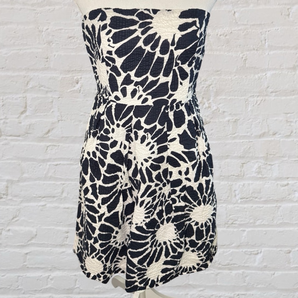 J. Crew Strapless Dress in Navy and White Floral